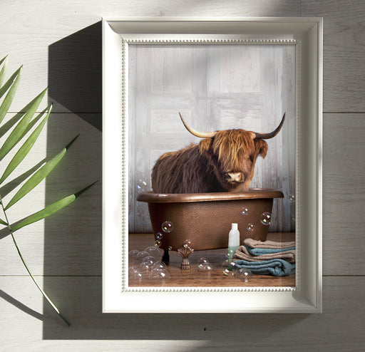 "Highland Cow in the Tub" Print - DomoINK